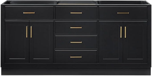 ARIEL Hepburn 72-inch Bathroom Vanity Base Cabinet,Solid Wood, 4 Soft Closing Doors, 6 Dovetail Drawers, Black