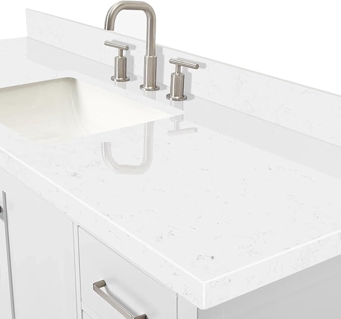 ARIEL Cambridge 60-inch Bathroom Vanity with Sink,Solid Wood, 1.5-inch Carrara White Quartz Countertop, Single Rectangular Porcelain Sink, 2 Soft Closing Doors, 9 Dovetail Drawers, White