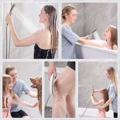 BRIGHT SHOWERS High Pressure Shower Head Combo with Two Spray Setting Fixed Shower Head and Two Spray Settings Handheld Shower Head with Grey Face, Brushed Nickel (Pack of 2)