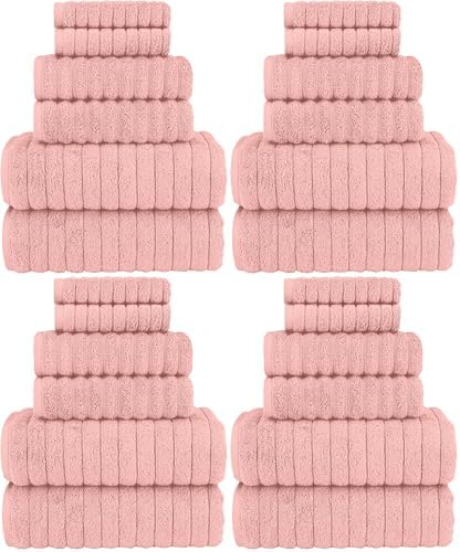 Elegant Comfort 100% Turkish Cotton Corduroy Ribbed Luxury Bath Towels, Premium Quick Dry Highly Absorbent 6 Piece Set with Bath & Hand Towels, 2 Each Plus Washcloths, Dusty Rose (Pack of 4)