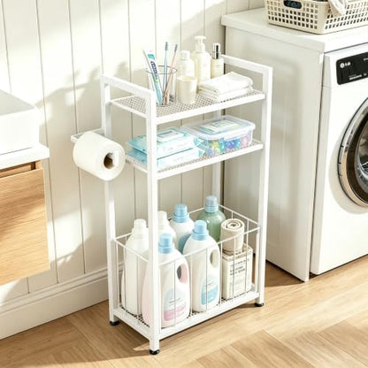 Freestanding Toilet Paper Holder with Storage for Small Bathrooms, White