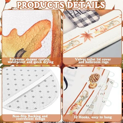 FuWeave 8 Pcs Fall Shower Curtain Set for Bathroom Decor