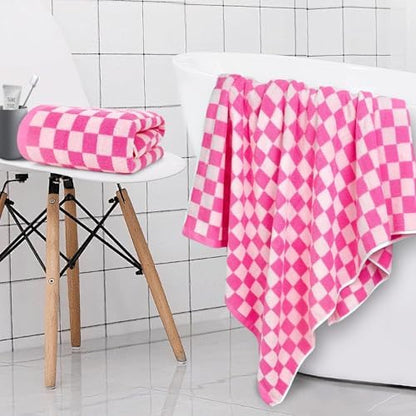 Jacquotha Hot-Pink Checkered Cotton Bath Towels Set of 2