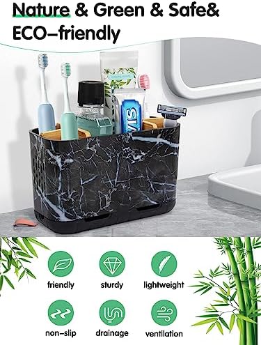 GFWARE Marble Toothbrush Holders with Drainage, Bathroom Organizer, Large