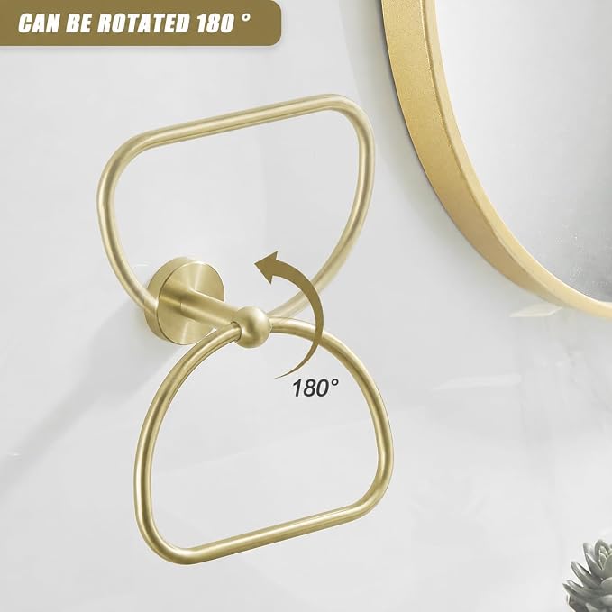 Leyden Toilet Paper Holder Towel Ring Brushed Gold Bathroom Hardware Hand Towel Holder Bathroom Accessories Set Wall Mount Stainless Steel 2 Pieces