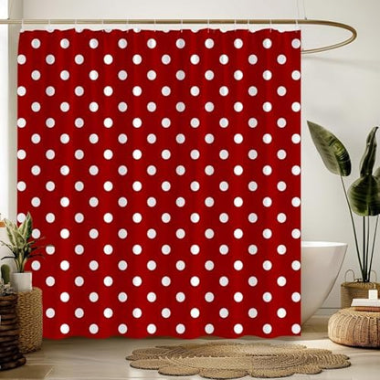 Polka Dot Shower Curtain Red White Retro Spot Vintage Fabric Decorative Bathroom Curtains with Hooks,70" Wx84 H