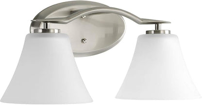 Progress Lighting P2005-09 Bravo Collection Etched Glass Modern Bath Vanity Light, 2-Light, Brushed Nickel