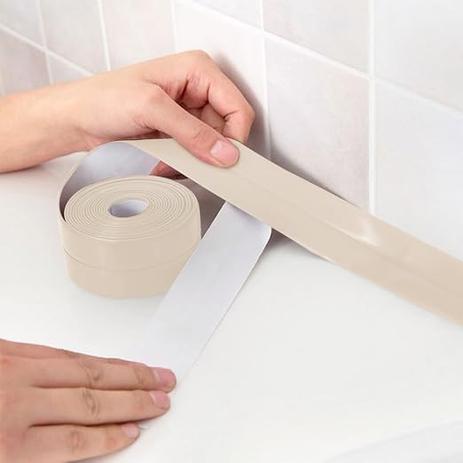 Beige Caulk Tape Self Adhesive Caulking Strip Waterproof Peel & Stick Seal Toilet Bathroom Sink Bathtub Wallpaper Border Tile Floor Wall Edge Protector Decor, Easy to Install, Bathroom Accessories