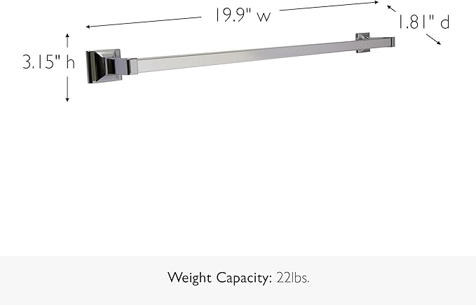Design House 18 in Millbridge Towel Bar, Standard Wall Mount, Concealed Screws, Easy Installation, Polished Chrome, 19.96 in L x 1.81 in W x 3.15 in H, Item 533018