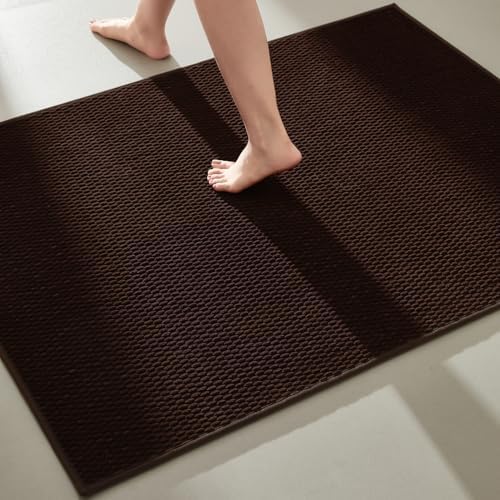 TYUU Large Bathroom Rugs Non Slip Washable Bath Rugs Super Absorbent Bathroom Rug Thin Quick Dry Low Pile Bath Mats, Brown 36"x60"