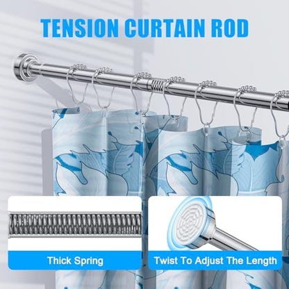 TEECK 2 Pack Shower Curtain Rod, 32-43 inch Adjustable Spring Tension Curtain Rod, Never Rust Anti-Slip Shower Curtain Rod for Bathroom, No Drilling, Never Collapse, Easy to Use, Silver