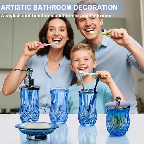 Blue Bathroom Accessories, Round Thick Glass & Metal Pump
