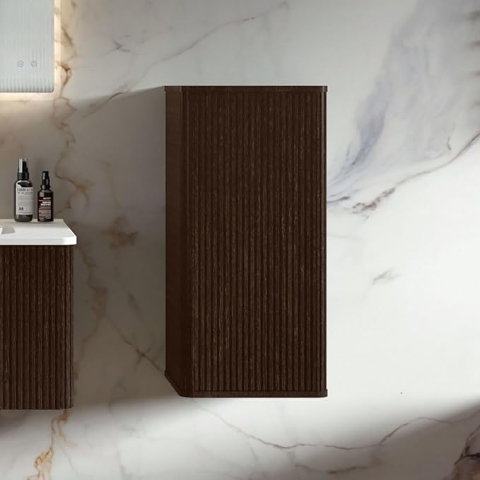 Floating Bathroom Side Cabinet, Wall Mounted Modern Storage Cabinet for Small Space, Apartment, Hotel, Brushed Black Oak, Fully Assembled - Camellia Collection