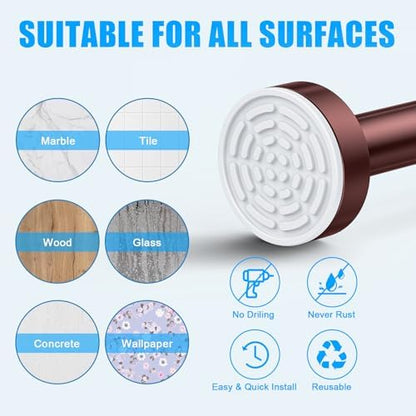 TEECK Shower Curtain Rod, 32-104 inch Adjustable Spring Tension Curtain Rod, Never Rust Anti-Slip Shower Curtain Rod for Bathroom, No Drilling, Never Collapse, Easy to Use, Brown