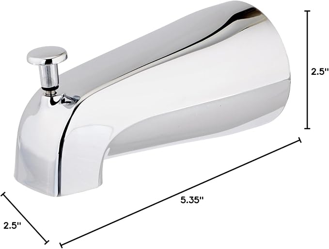 EZ-FLO 5-3/8 Inch Nose Diverter Tub Spout, 1/2 Inch IPS Connection, Chrome Finish, 15083