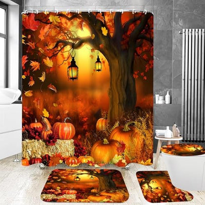 Yddsky 4PCS Fall Maple Tree Shower Curtain Sets for Bathroom,72x72 Inch