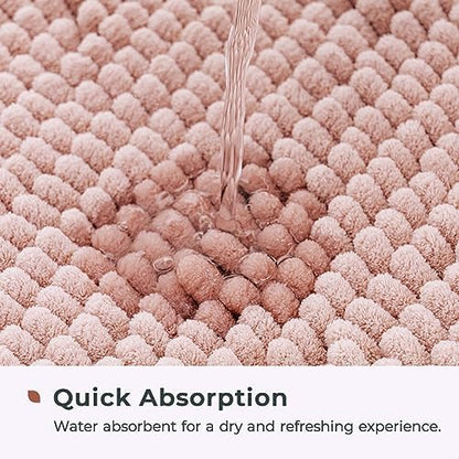 FRESHMINT Chenille Bathroom Rugs Mat 32”x20”, Non-Slip Bath Mat for Bathroom Floor & Bathtub, Washable Soft Shower Shag Bath Rugs, Fluffy Thick Water Absorbent Microfiber Shower Mat, Dusty Pink