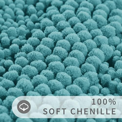 Yimobra Toilet Rugs U Shaped Washable 24 x 20, Non Slip and Super Absorbent Toilet Mat, Quick Dry, Ultra Luxury Microfiber Chenille Plush Fluffy Contour Bath Rugs for Toilet Base, Teal Blue