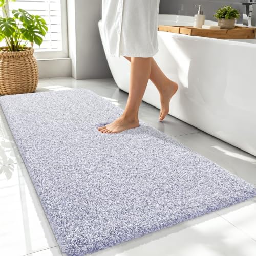 OLANLY Microfiber Bathroom Rugs 47x24, Quick Dry Mat, Lavender and White