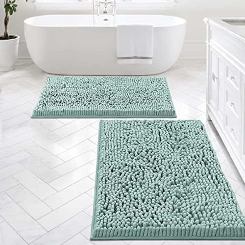 H.VERSAILTEX Bath Mats for Bathroom Non Slip Luxury Chenille Bathroom Rugs Extra Soft Absorbent Shaggy Mat Rugs Washable Fast Dry 2 Piece (Aqua Foam, 24" x 36"/20" x 32")