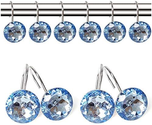 12 Pcs Bling Rhinestones Shower Curtain Hooks Bathroom Rolling Hooks