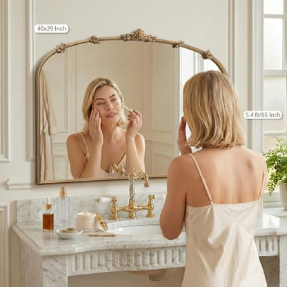 Besdomus Large Vintage Gold Mirror: 40"x29" Antique Vintage Arched Mirror