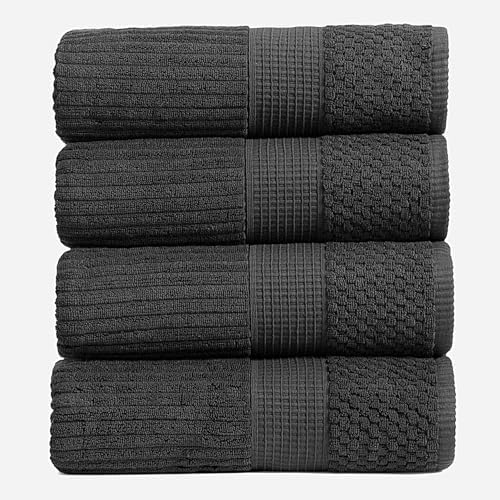 Springtree Home 100% Cotton Bath Towel Set | 4-Pack | Textured | Black