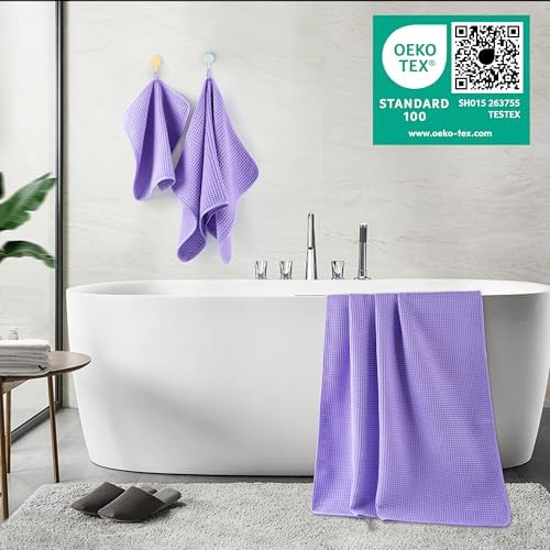 POLYTE 430 GSM Poly Blend Microfiber Quick Dry Waffle Bath Towel Set of 6