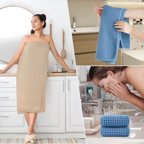 POLYTE 430 GSM Poly Blend Microfiber Quick Dry Waffle Bath Towel Set of 6