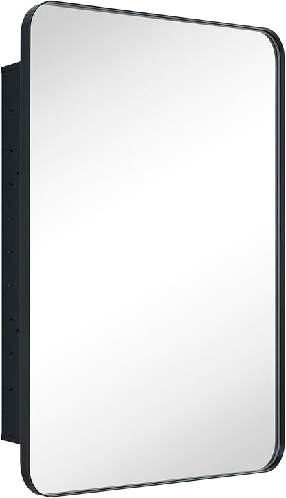 Matt Black Rectangle Recessed Bathroom Medicine Cabinet with Mirror Stainless Steel Metal Framed Rounded Rectangular Bathroom Cabinet with Mirror 24x36''