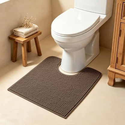 SUBRTEX Bathroom Rugs, U Shaped Chenille Bath Rug 24" x 20" Soft Short Plush Bath Mat Soft Shower Mat Water Absorbent Shower Mat Quick Dry Machine Washable, Brown