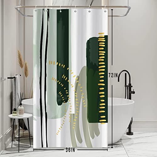 Mid Century Green Stall Shower Curtain with Hooks 36x72 Inch