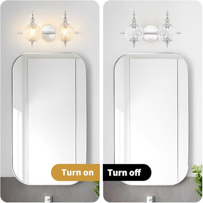 Brushed Nickel Bathroom Vanity Light Fixture Vintage Style - 2 Light G9 Bulb Compatible, 17" Wide Bathroom Lighting Over Mirror with Hand-Etched Glass Shades, Easy Mount for Makeup Area