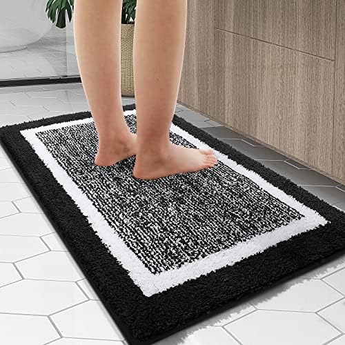 OLANLY Bathroom Runner Rugs 59x20, Extra Long Bath Mats for Bathroom, Black