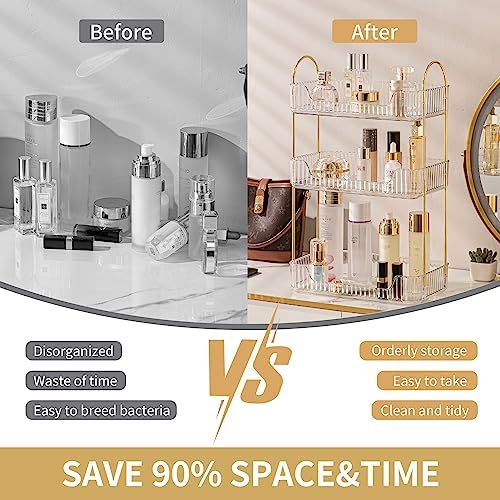 Akinbas 3 Tier Bathroom Organizer Countertop Makeup Perfume Tray Skincare Organizer for Bathroom Dresser Vanity (White)