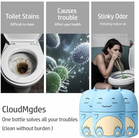 3 PCS Cute Dinosaur-Shaped Toilet Bowl Cleaner Bottle, Automatic Bathroom Toilet Tank Cleaner with Ocean Scent,Septic Toilet Bowl Tablets in Bottles, Automatic Long-Lasting Toilet Cleaner Bottle