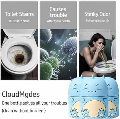 3 PCS Cute Dinosaur-Shaped Toilet Bowl Cleaner Bottle, Automatic Bathroom Toilet Tank Cleaner with Ocean Scent,Septic Toilet Bowl Tablets in Bottles, Automatic Long-Lasting Toilet Cleaner Bottle