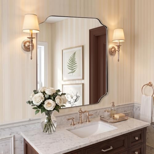 ANDY STAR 30"x36" Champagne Bronze Scalloped Mirror for Bathroom Sink