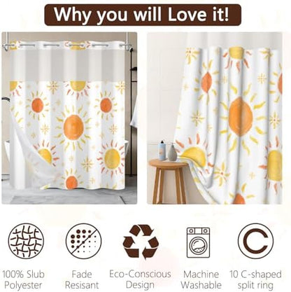 No Hook Shower Curtain for Kids with Snap-in Liner 71x74 Inch