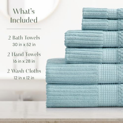 Springtree Home 100% Cotton Bath Towel Set | 6-Piece Set | Textured |Aegean