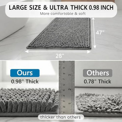 Secura Bathroom Rugs 47x28, Ultra Soft Chenille Bath Mat, Super Absorbent & Quick Dry Bathroom Mat, Non Slip Machine Washable Bath Rugs for Tub, Shower, Home Decor Accessories (Gray)