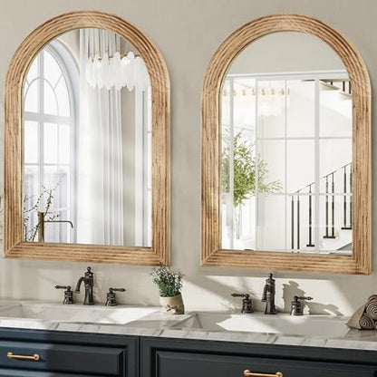 LOSOUR 2 Pack Arched Mirror, Farmhouse Decor Solid Wood Frame Bathroom Mirrors, Vintage Mirror for Bathroom, Living Room,Bedroom, Entryway, Hallway,Foyer (Brown, 2 Pack-36" x 24")