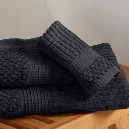 Springtree Home 100% Cotton Bath Towel Set | 4-Pack | Textured | Black