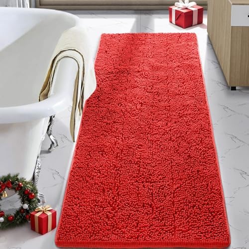 LOCHAS Luxury Bathroom Rug Shaggy Bath Mat 24 x 60 Inch, Red