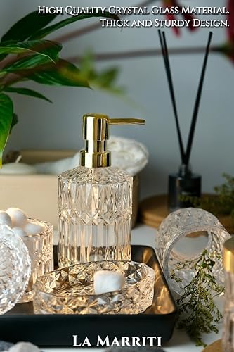 LaMarriti Clear Bathroom Accessories Set, 5pcs Crystal Glass Bathroom Set