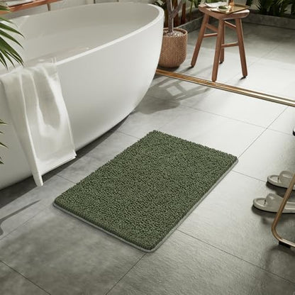 LOCHAS Luxury Bathroom Rug Shaggy Bath Mat 24 x 17 Inch, Olive Green