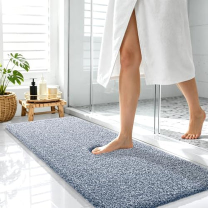 OLANLY Microfiber Bathroom Rugs 47x17, Quick Dry Bath Mat, Navy and White