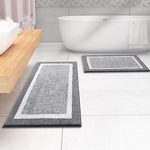 OLANLY Bathroom Runner Rugs 47x24, Long Bath Mats for Bathroom Floor, Grey