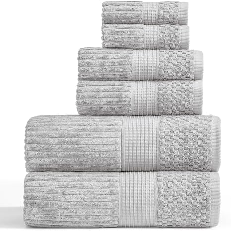 Springtree Home 100% Cotton Bath Towel Set | 6-Piece Set | Textured | Grey