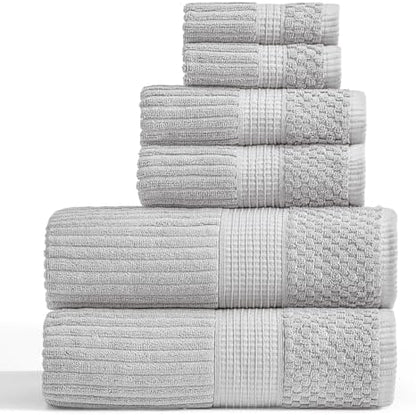 Springtree Home 100% Cotton Bath Towel Set | 6-Piece Set | Textured | Grey